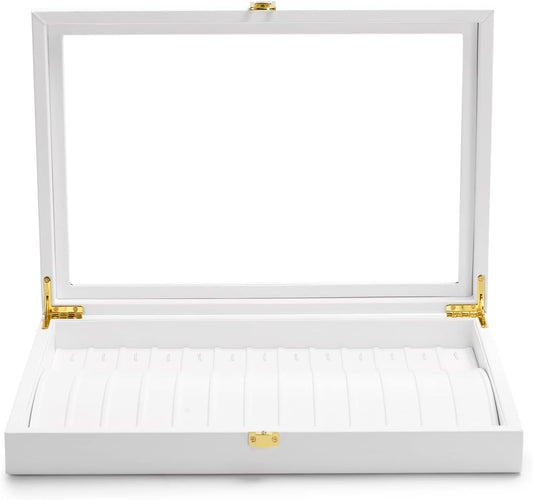 Oirlv White Leather Acrylic Lid Jewelry Necklace Organizer Box Necklace Bracelet Display Holder Case Drawer Insert Women Gift