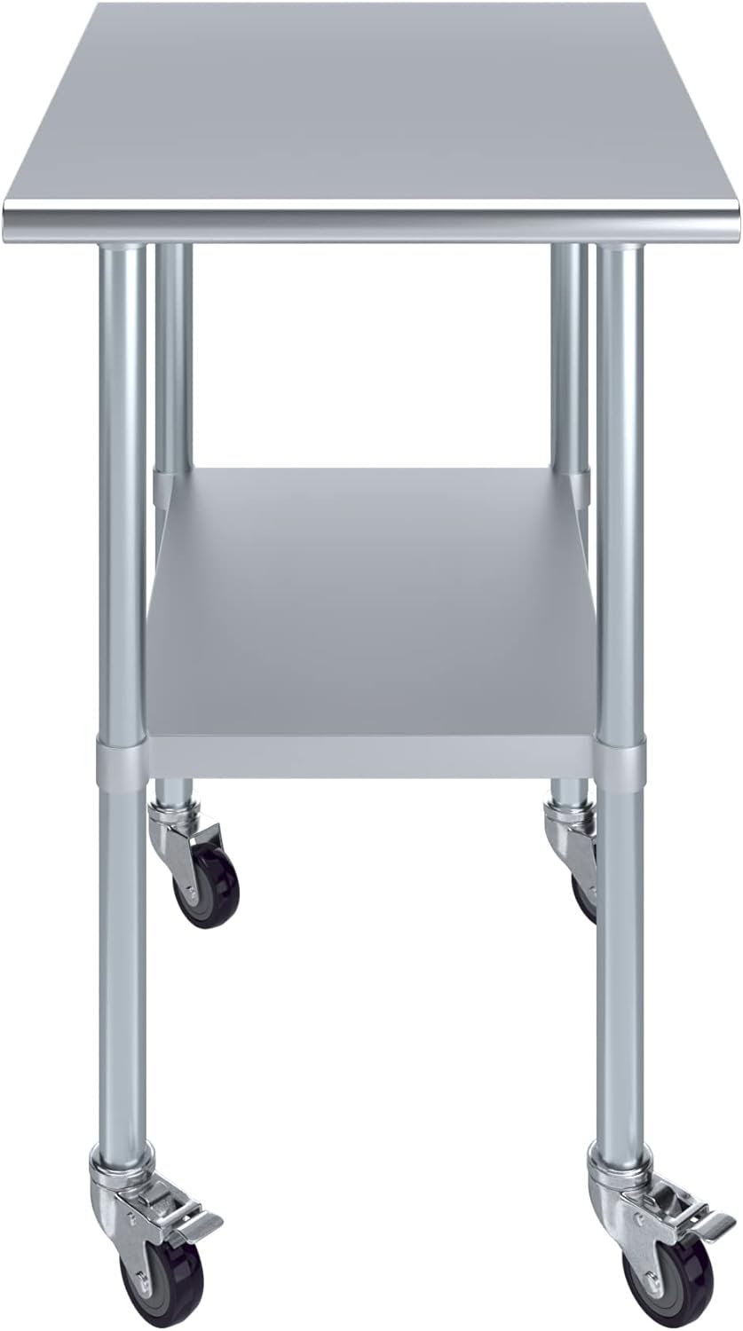AmGood 30" x 24" Stainless Steel Work Table with Casters | Heavy Duty Metal Utility Table On Wheels | Kitchen Island Cart
