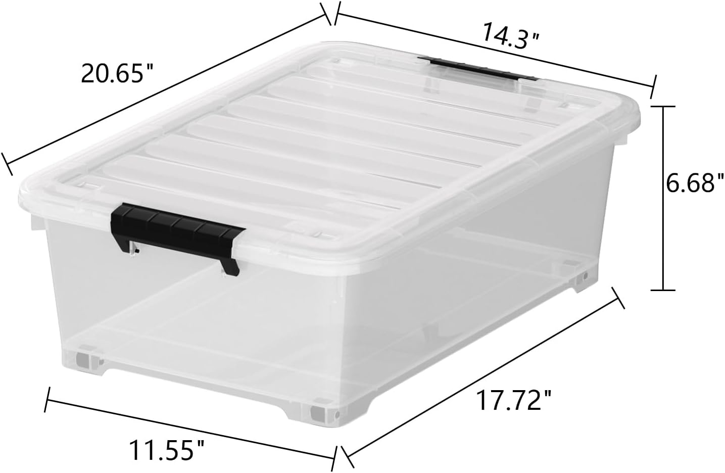 20 Quart Plastic Under Bed Storage Containers, Latching Storage Boxes with Wheels, Clear Under Bed Storage Bins, 4 Pack