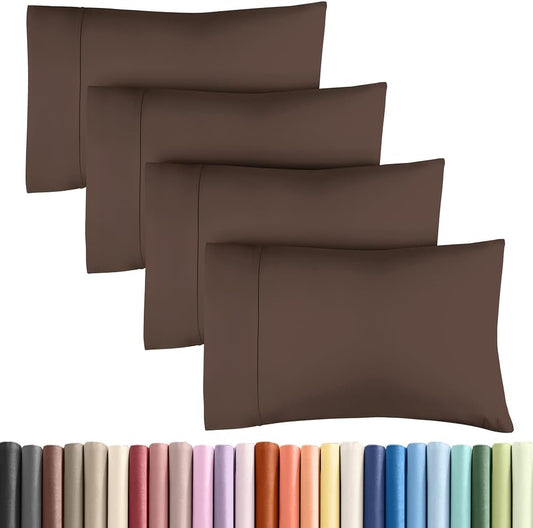 Queen Pillow Cases - 4 Pack - Super Soft Pillowcase Covers - Envelope Enclosure - Hotel Quality Pillow Protectors - Wrinkle Free, Fade, Shrink & Stain Resistant - Machine Washable - 20" x 30" (Brown)