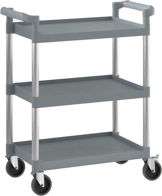 Gray Utility/Bussing Cart with Three Shelves - 32" x 16"