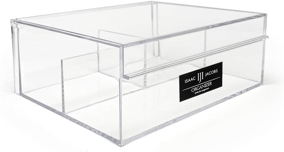 Isaac Jacobs 3-Compartment Clear Acrylic Organizer with Lid (6.7" L x 8.6" W x 3.4" H), Multi-Sectional Tray, Storage Solution for Makeup, School & Office Supplies (1 Large, 2 Medium)