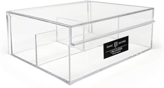Isaac Jacobs 3-Compartment Clear Acrylic Organizer with Lid (6.7" L x 8.6" W x 3.4" H), Multi-Sectional Tray, Storage Solution for Makeup, School & Office Supplies (1 Large, 2 Medium)
