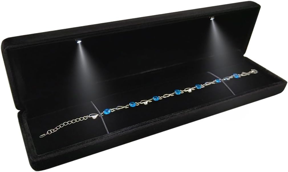 GBYAN Velvet Chain Necklace Box with LED Light, Long Bracelet Storage Case, Jewelry Display Gift Box for Engagement, Anniversary,Wedding and Birthday,Black