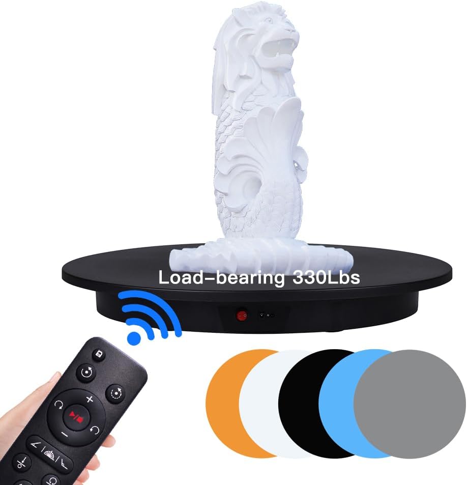 JAYEGT Motorized Rotating Display Stand, 350Lbs Load，360 Degree Electric Rotating Potography Turntable for Products Display，Live Show， Remote Control +5 Colors Backgrounds (Black/16.5inch /Wired)