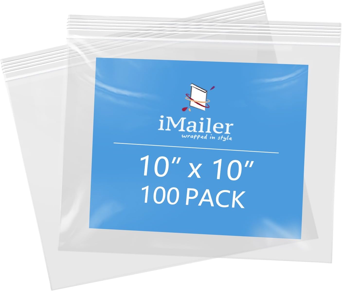 iMailer- 10" x 10" 100 Pack- 2 Mil Resealable Zip Bags- Clear Plastic Bags with Zip Top Lock for Storage, Organizing, Crafts, Travel