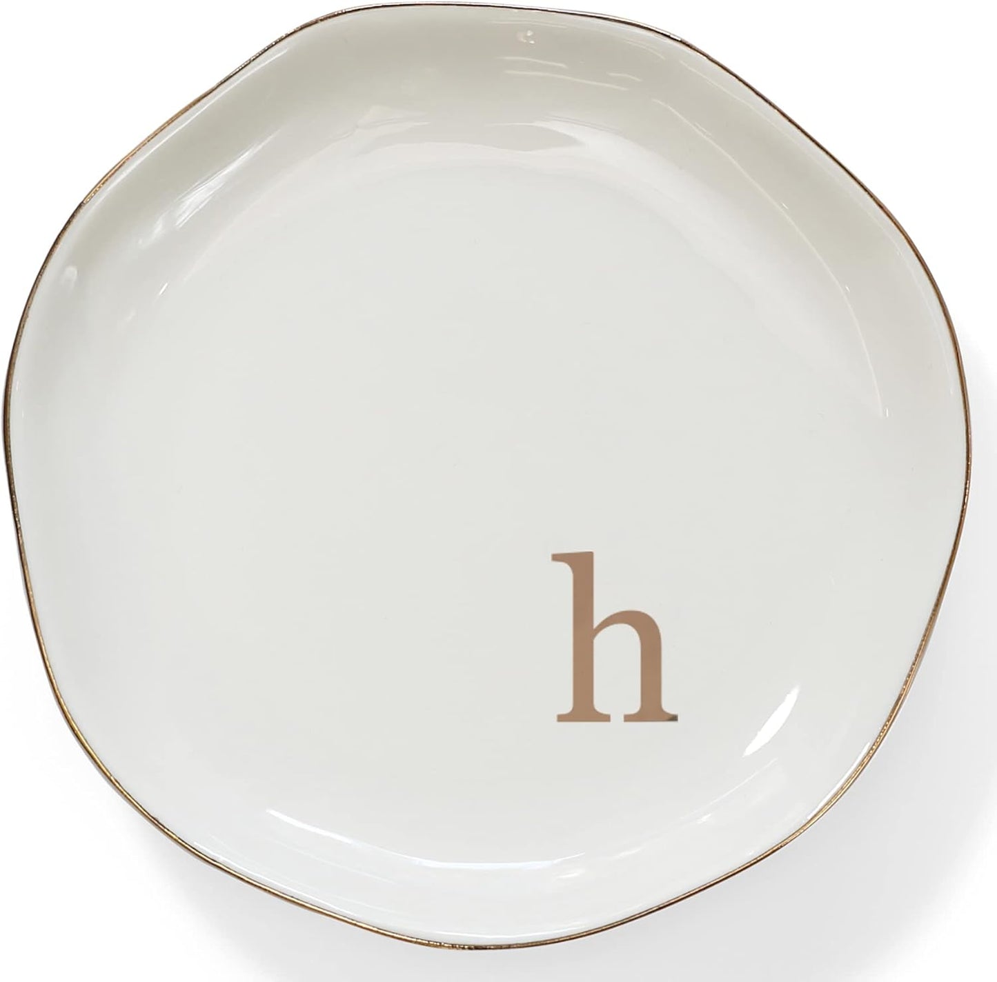 HOME SMILE Initials Ring Dish Jewery Tray with Personalized H-Monogrammed Engagement Wedding Gifts for Friends,Sister,Birthday Christmas Gifts for Women,Ceramic White