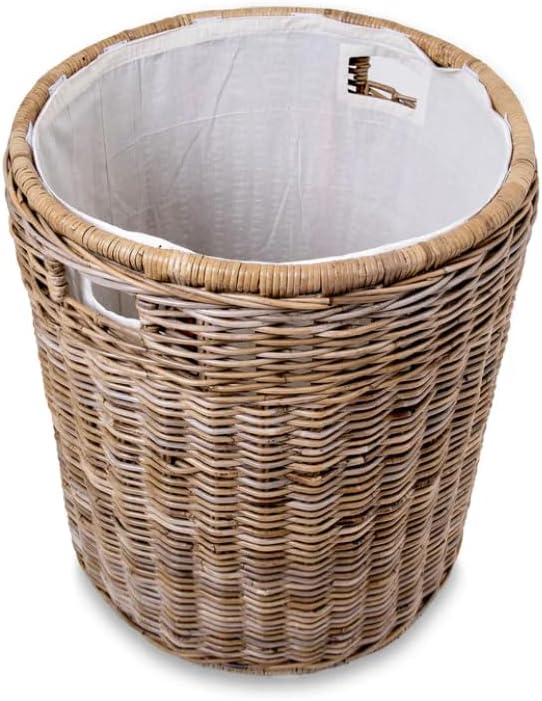 The Basket Lady Round Kubu Wicker Laundry Hamper, Extra Large, 23 in Dia x 28 in H, Serene Grey…