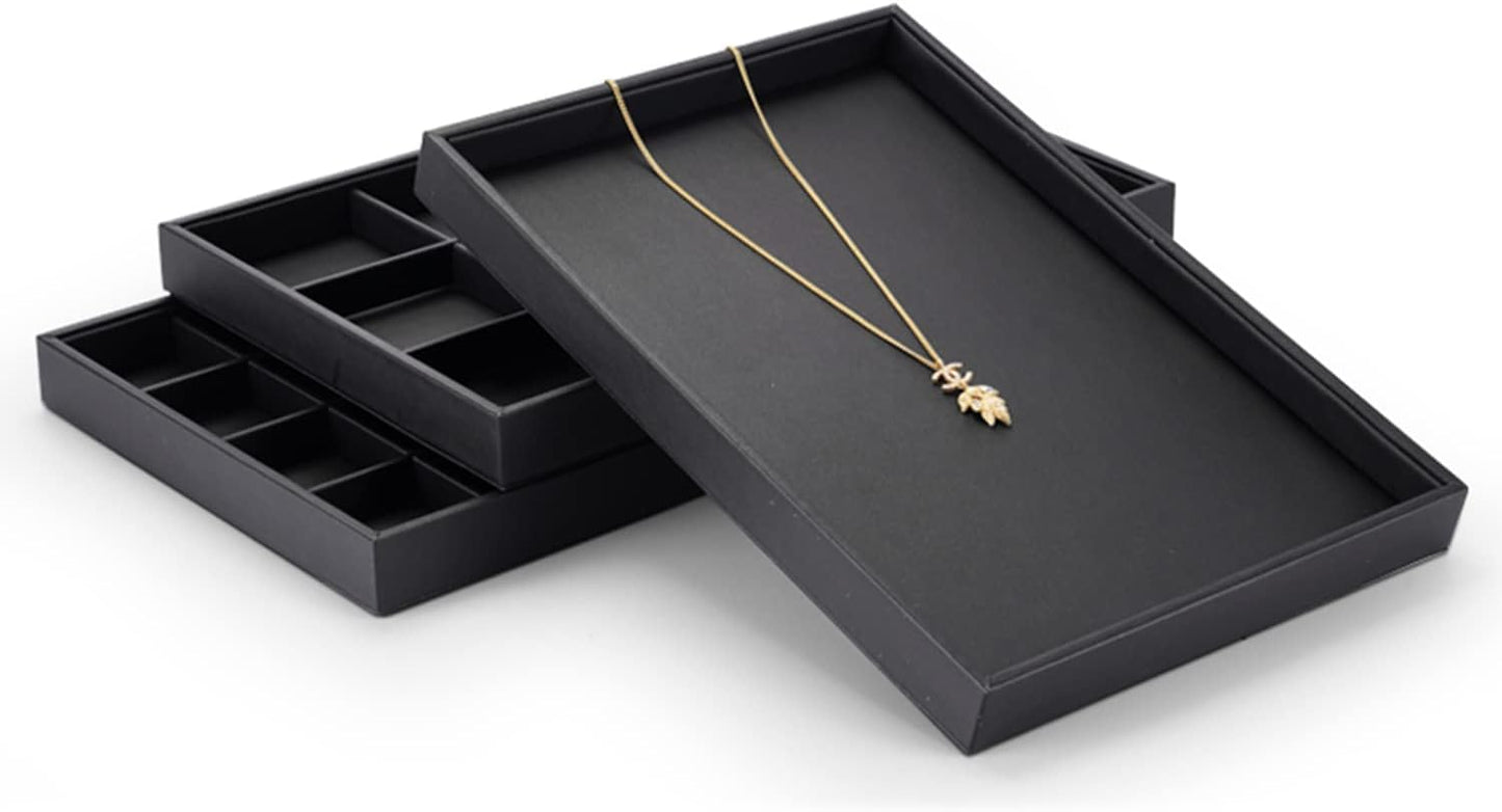 Black PU Leather Jewelry Display Flat Tray Ring Necklace Watch Organizer Display Tray (1 grid)