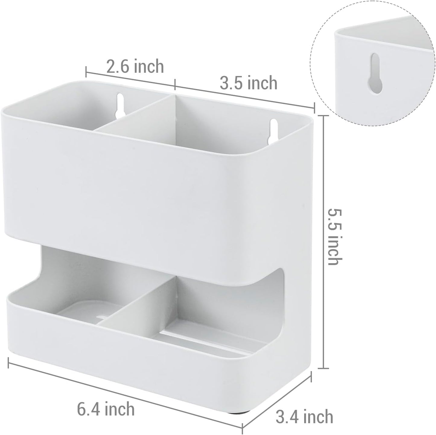 MyGift Modern Wall Mounted White Metal Hair Styling Tools and Accessories Holder with 2 Slots and Divided bottom Tray, Salon Hot Tool Organizer Rack for Blow Dryer Straightener Curling Iron