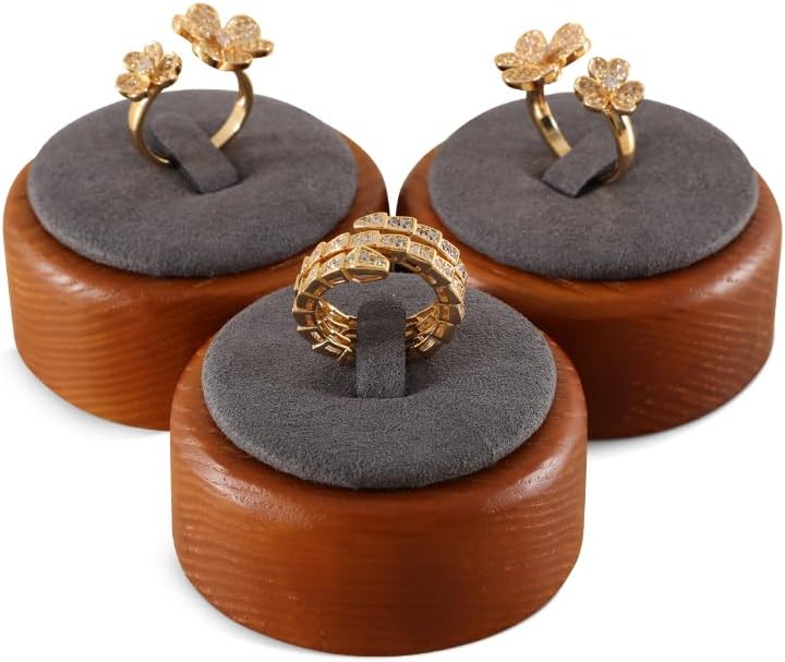 Ring Display, Premium Wooden Stand, Grey Jewelry Holder for Vendor