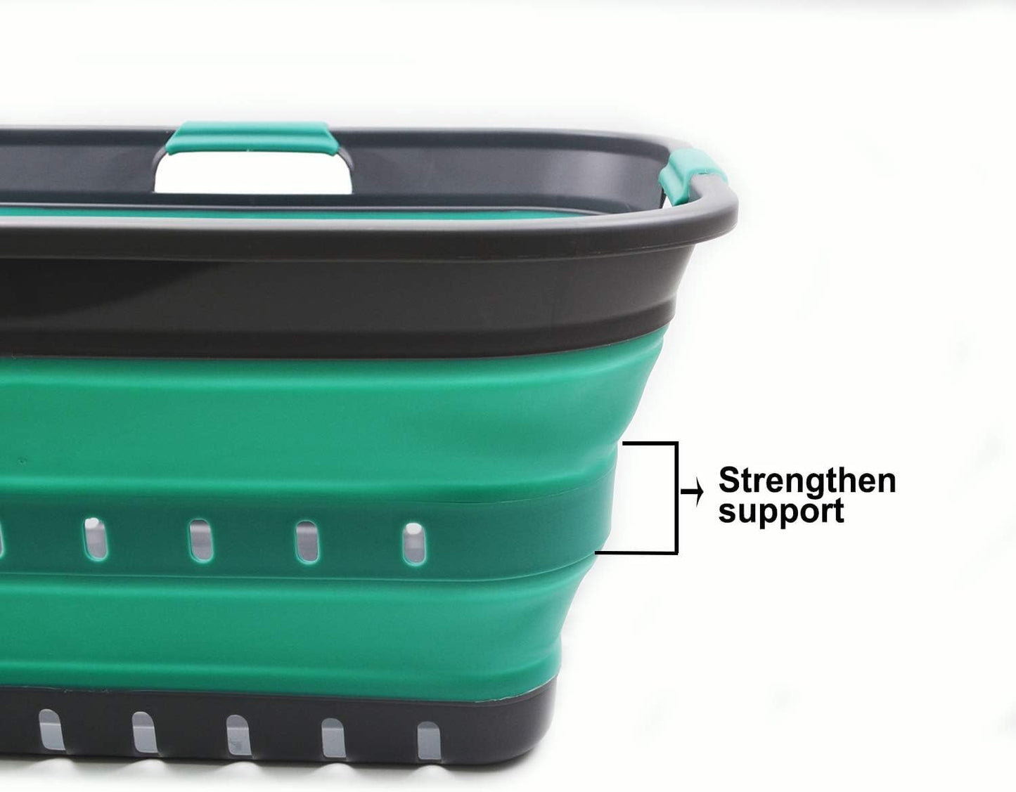 SAMMART 42L (11 gallon) Collapsible Plastic Laundry Basket - Foldable Pop Up Storage Container/Organizer - Space Saving Hamper/Basket (1, Grey/Turquoise Blue)