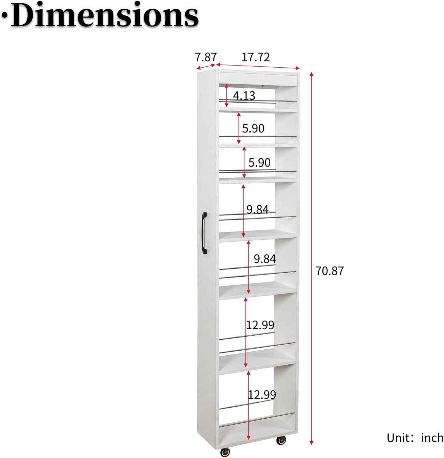 JOYSOURCE Slim Pull-Out Kitchen Cart with 7 Tiers, Narrow Rolling Storage Cabinet for Next to Fridge, Tall 7-Tier Organizer Rack with Black Handles & Wheels White