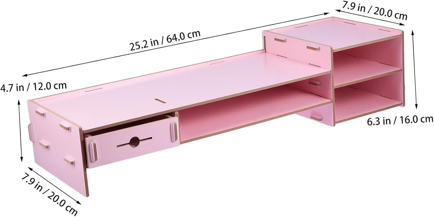 Angoily Creative Pink Monitor Riser Stand with Drawer Multifunctional Desktop Organizer for Office Desk Storage and Computer Display Elevation
