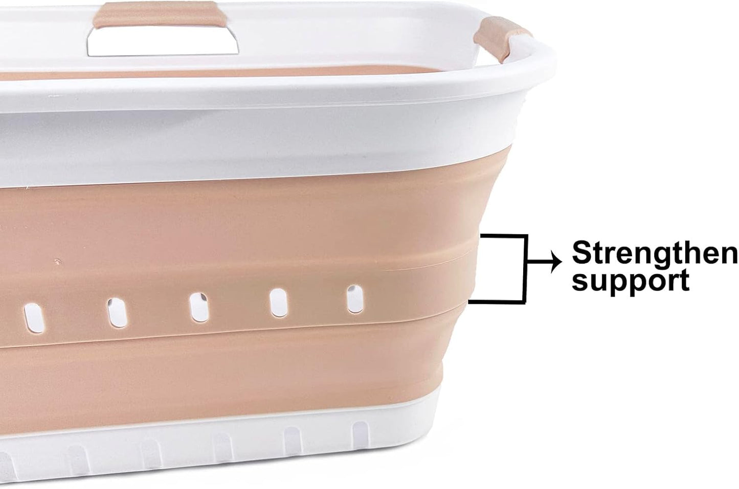 SAMMART 42L (11 gallon) Collapsible Plastic Laundry Basket - Foldable Pop Up Storage Container/Organizer - Space Saving Hamper/Basket (White/Beige)