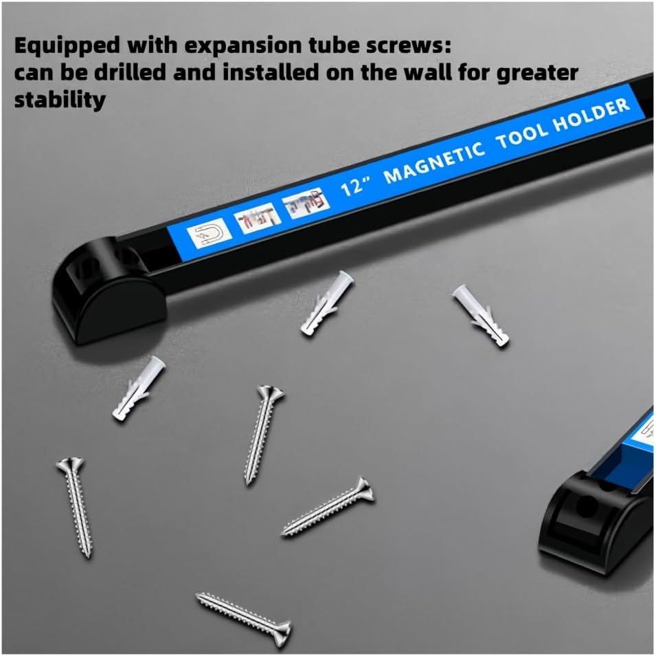12" Magnetic Tool Holder Strip 4 Pack，Used for storing garage tools, kitchen utensils， and iron products. Storage Arrangement Organizer， Easy To Install in Workshop, Mounting Screws Included.