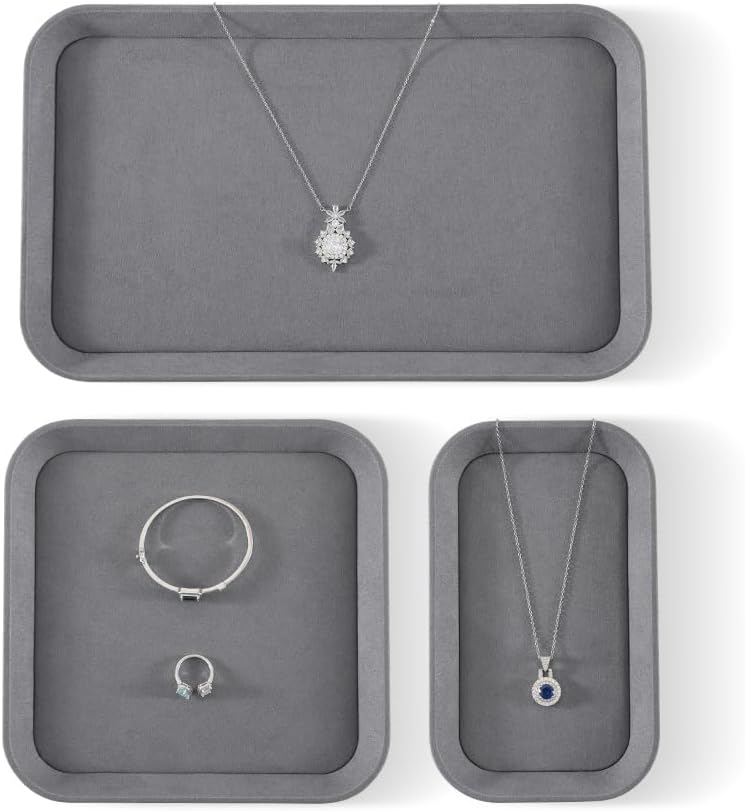 Jewelry Display,Yinbeini Microfiber Valet Tray,Luxury Jewelry Drawer Organizer,Premium Flat Tray,Grey Jewelry Tray