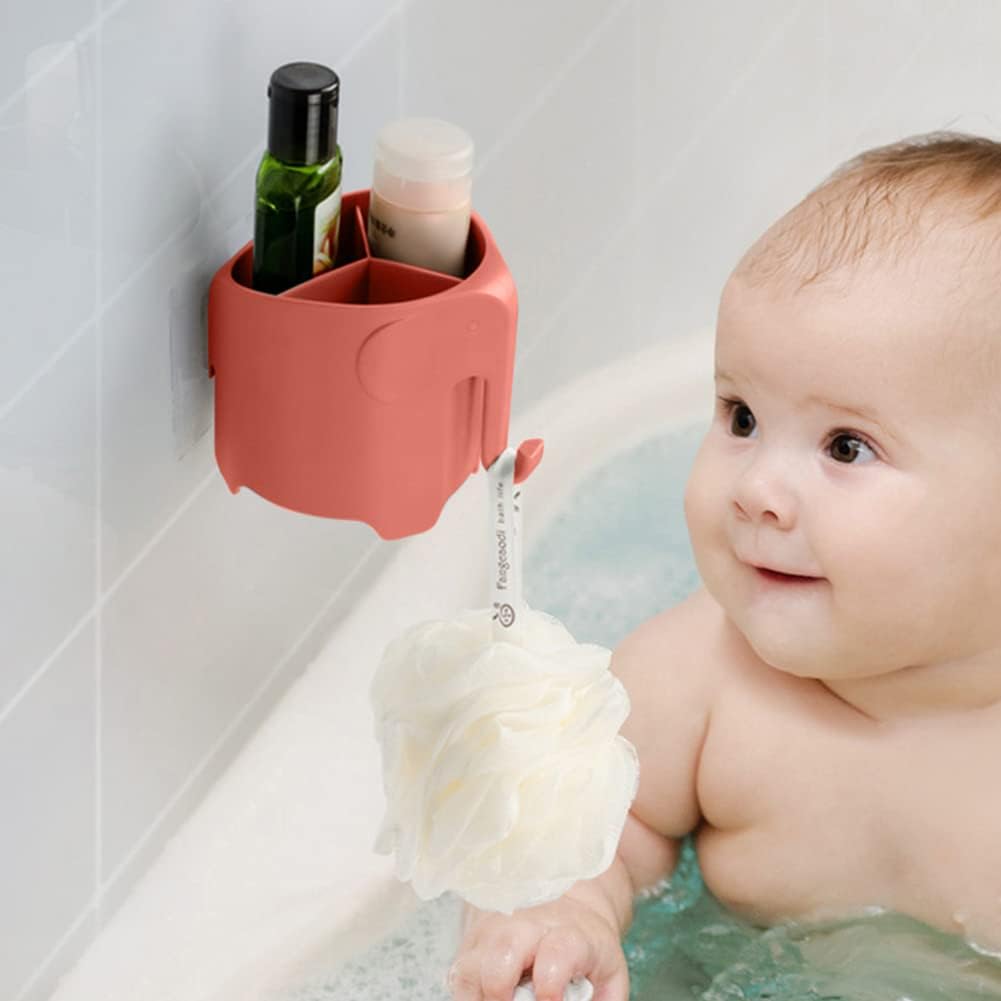 Kids Toothbrush Holder, Cute Elephant Toothbrush Holders for Toddler, Toothbrush Toothpaste Holder for Bathroom, Toothbrush Organizer with 3 Slots and a Hook, Watermelon Red
