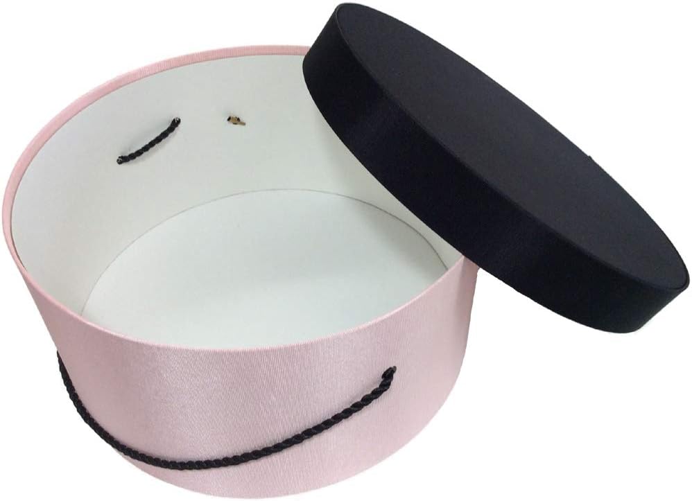 Sarah's Hat Boxes Classic Pink/Black Hat Box – 11" x 5.5" (Dia. x Ht.) Handmade in USA – Odorless Non-Toxic Adhesive, Cording Handle – Premium Storage for Hats & Accessories