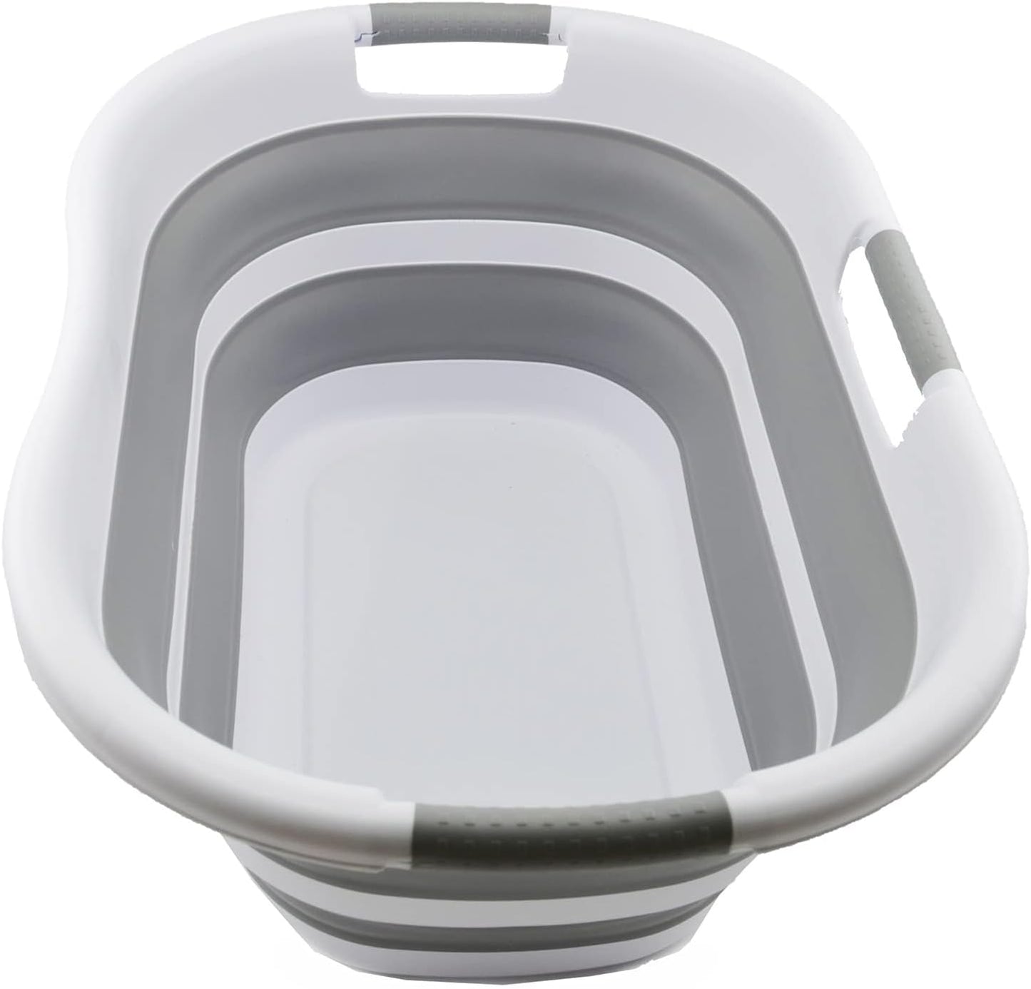 SAMMART 40L (10.5 gallon) Collapsible Plastic Laundry Basket - Space Saving Storage Container - Portable Washing Tub - Foldable Pop Up Hamper/Basket (1, White/Grey)
