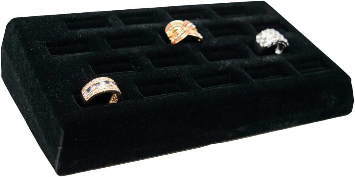Novel Box 18-Slot Black Velvet Rings/Earrings/Cufflinks Holder Tray 8.25x4.5x1.75 Inches - Ring Holder Organizer for Selling or Personal Use - Jewelry Display Trays for Special Occasions