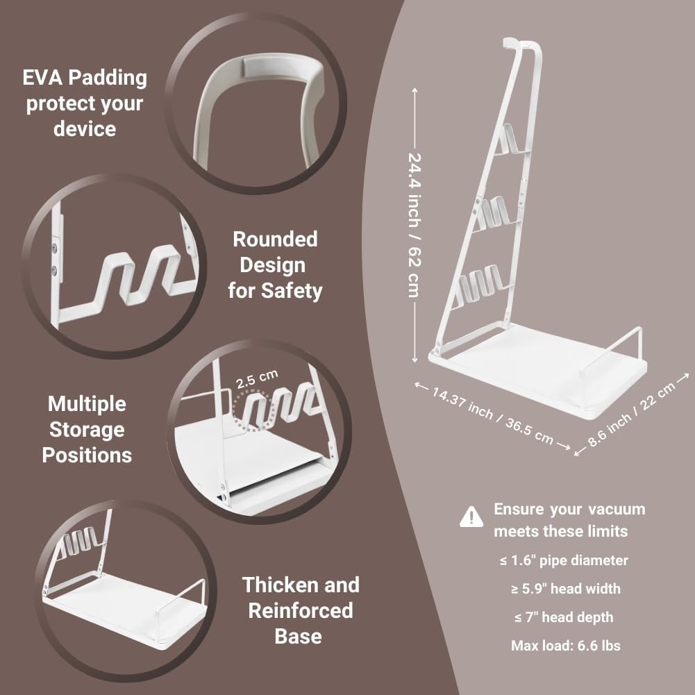 Universal Vacuum Stand,Storage-Stand-Docking-Station-Holder,Stable Metal Storage Bracket Stand Holder,Compatible with Dyson,Hoover, Eureka, Rainbow,Shop VAC and Most Stick Vacuum(White)