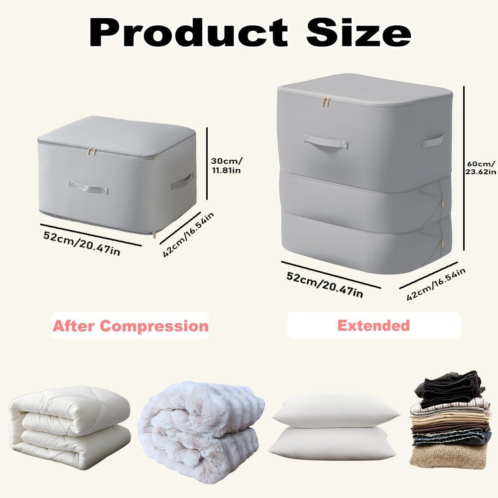 Ultra Space Saving Self Compression Organizer, 2025 New 3-Layer Zipper Large Capacity Storage Bag, Thick Satin Fabric Heavy Duty Bags for Comforters Blankets Bedding Duvet (Gray, X-Large, 21x17x24in)