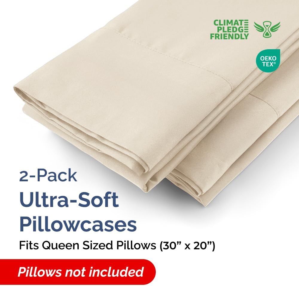 Queen Pillow Cases - 2 Pack - Super Soft Pillowcase Covers - Envelope Enclosure - Hotel Quality Pillow Protectors - Wrinkle Free, Fade, Shrink & Stain Resistant - Machine Washable - 20" x 30" (Wheat)