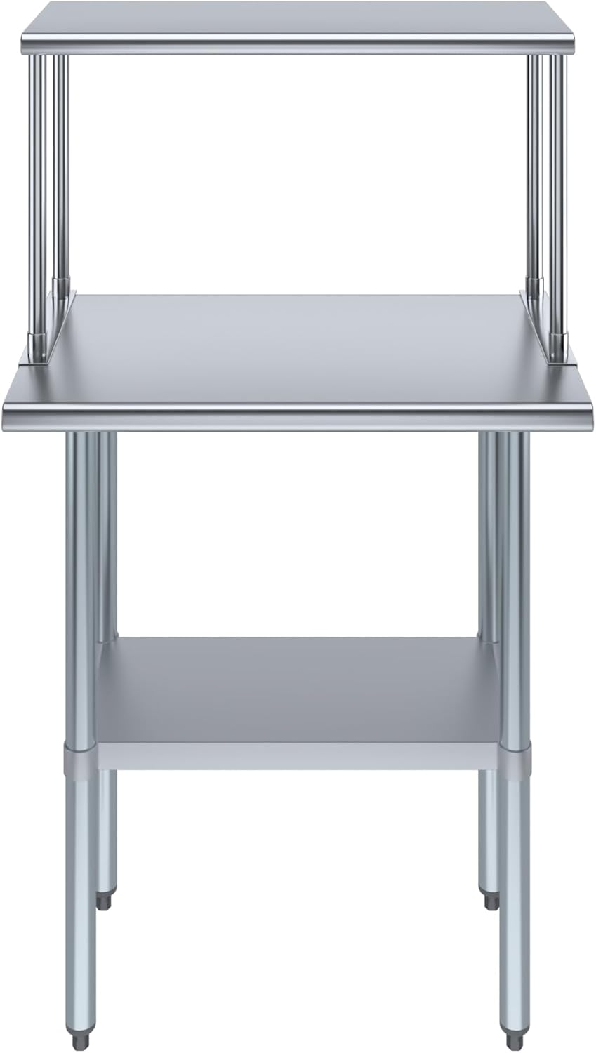 Stainless Steel Work Table with Wide Single Tier Overshelf | Metal Kitchen Prep Table & Shelving Combo (18" x 30" Work Table + 12" Overshelf)