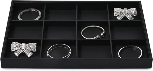 Black PU Leather Jewelry Display Flat Tray Ring Necklace Watch Organizer Display Tray (1 grid)