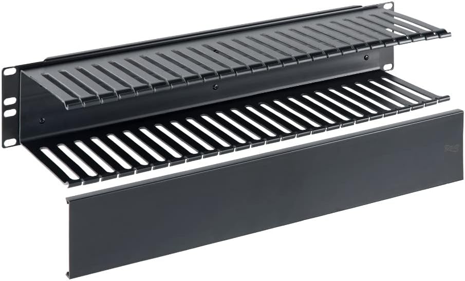 ICC 2U Finger Duct Cable Manager Panel with Cover, Plastic with Metal Back Frame, 5" Depth, Horizontal Cable Management, Rackmount for 19” Network Racks, Black, Single Pack