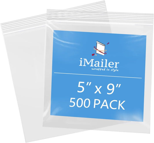 iMailer - 5" x 9" 500 Pack- 2 Mil Resealable Zip Bags- Small Clear Plastic Bags for Storage, Organizing, Crafts, Snacks, Jewelry, Hardware
