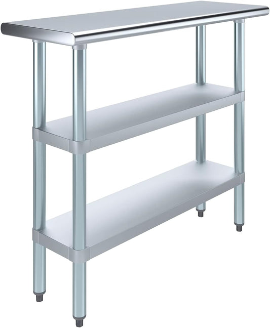AmGood Stainless Steel Work Table with 2 Shelves | NSF | Metal Utility Table (48" Long x 14" Deep)