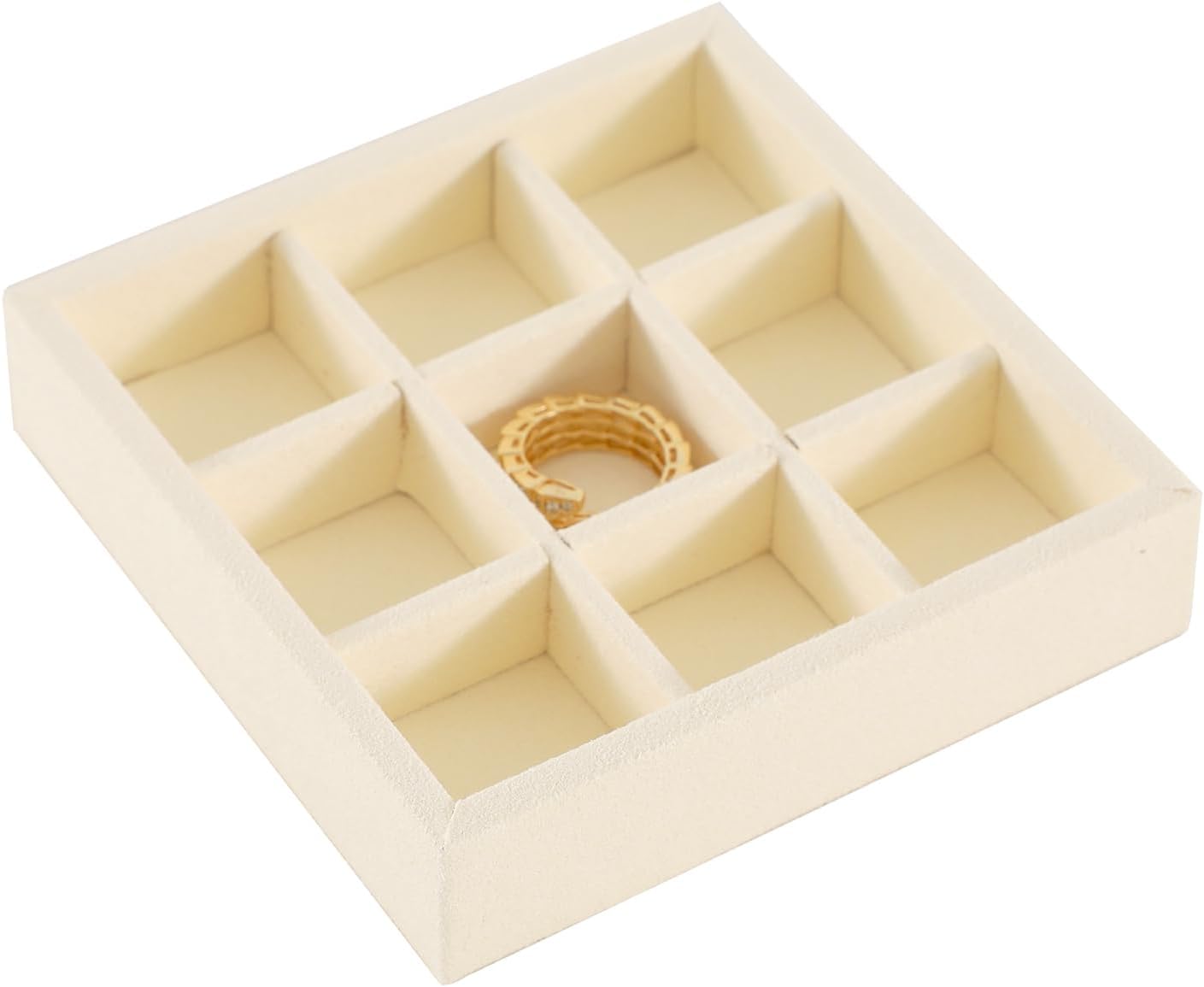 Dark Blue Jewelry Display Tray Ring Necklace Earring Bangle Organizer Multifunctional Storage Case for Jewelry Showcase (Small 9 Grids Tray(beige))