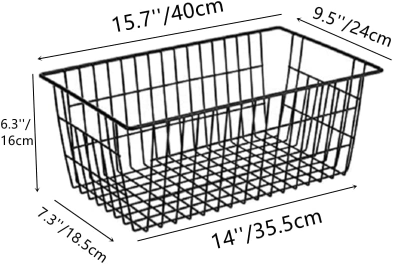 Wire Storage Basket Organizer Bins Farmhouse Metal Basket Pantry Large Organizing Storage Bin Baskets for Kitchen Cabinets, Pantry, Freezer, Bathroom,Closets-Set of 3-Black