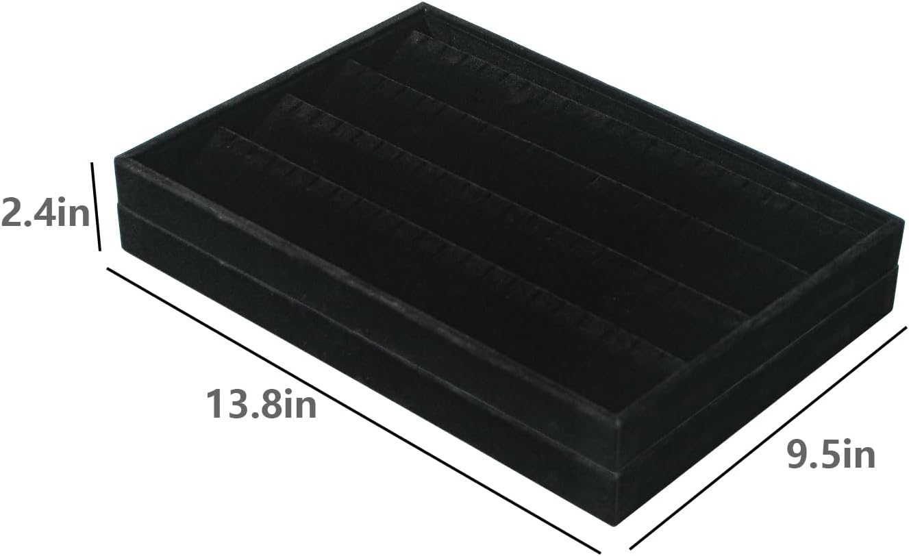 Coward 2PC Black Velvet Stackable Earring Tray Drawer Jewelry Holder Organizer Box Storage Earring Display Stand for Home Drawer or Store Selling (earring+earring)