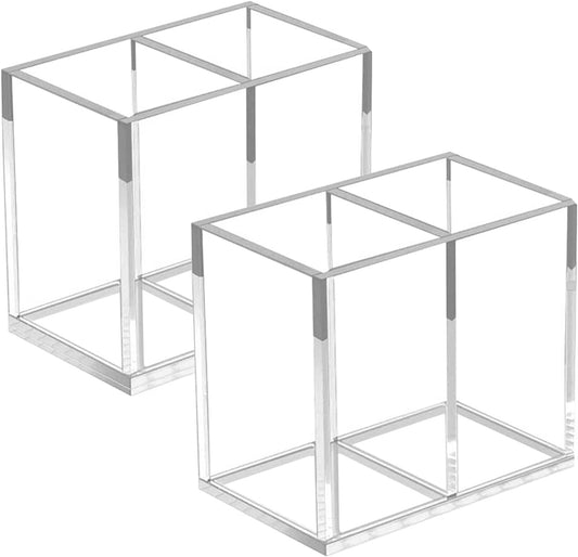 2pcs Makeup Brush Holder, Acrylic Clear Organizer For Cosmetics, Pen Pencil Cup Holder For Desk