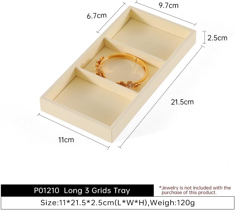 Dark Blue Jewelry Display Tray Ring Necklace Earring Bangle Organizer Multifunctional Storage Case for Jewelry Showcase (Long 3 Grids Tray(beige))