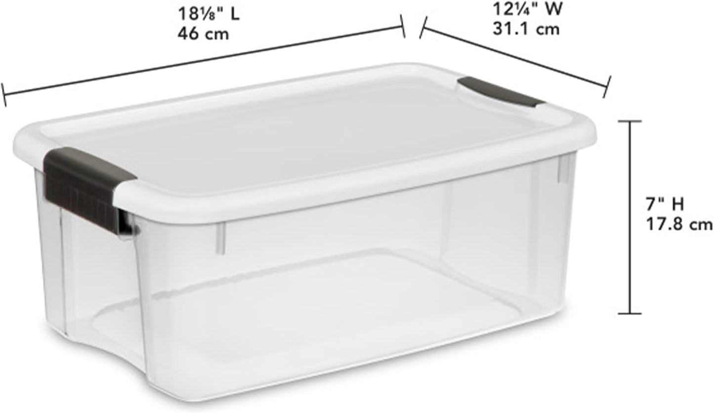 Sterilite 18-Pack Ultra Latching Box, Storage Bins with Lids, Clear Plastic, 18 Quart - Heavy-Duty Organizing Containers for Closet, Bathroom, and Office