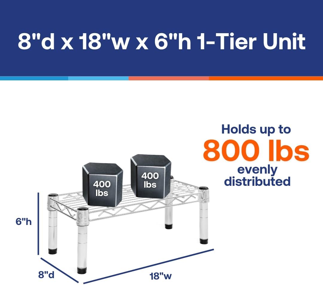 Shelving Inc. 8" d x 18" w Chrome Wire Shelving with 1 Tier Shelf, Weight Capacity 800lbs Per Shelf