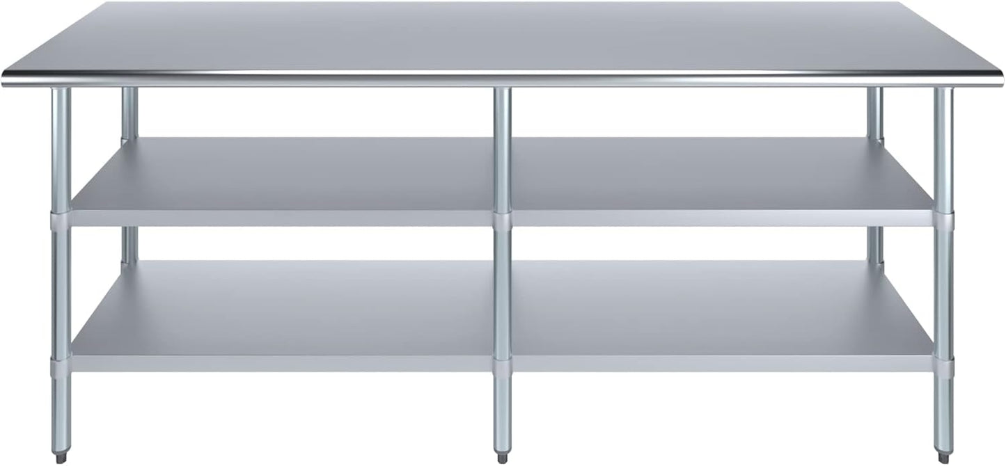 AmGood Stainless Steel Work Table with 2 Shelves | NSF | Metal Utility Table (84" Long x 24" Deep)