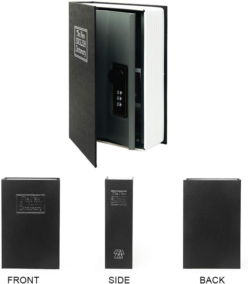 Diversion Book Safe Storage Box (9.5"×6"×2.2"), Dictionary Secret Safe Can with Security Combination Lock, Diversion Book Hidden Safe (Black dictionary,Combination)