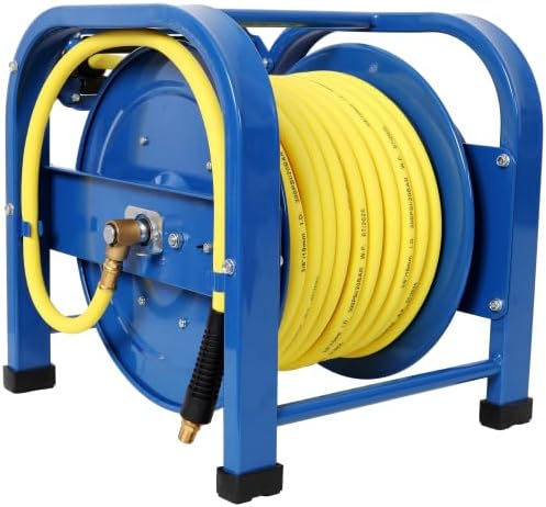 【LuckyNote】Retractable Air Hose Reel, 3/8" x 100 Feet, 300 PSI, Spring-Driven Steel, Heavy Duty Industrial, Hybrid hose, Portable and Durable