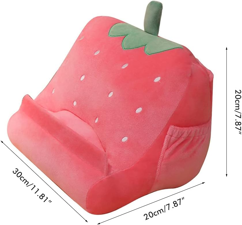 Dpofirs Pillow Tablet Stand, Soft Plush Tablet Holder with Storage Pockets for Kids, Compatible with pads Tablet Phone, Sturdy Fluffy Cushion for Home Travel School Birthday Christmas (yellow)