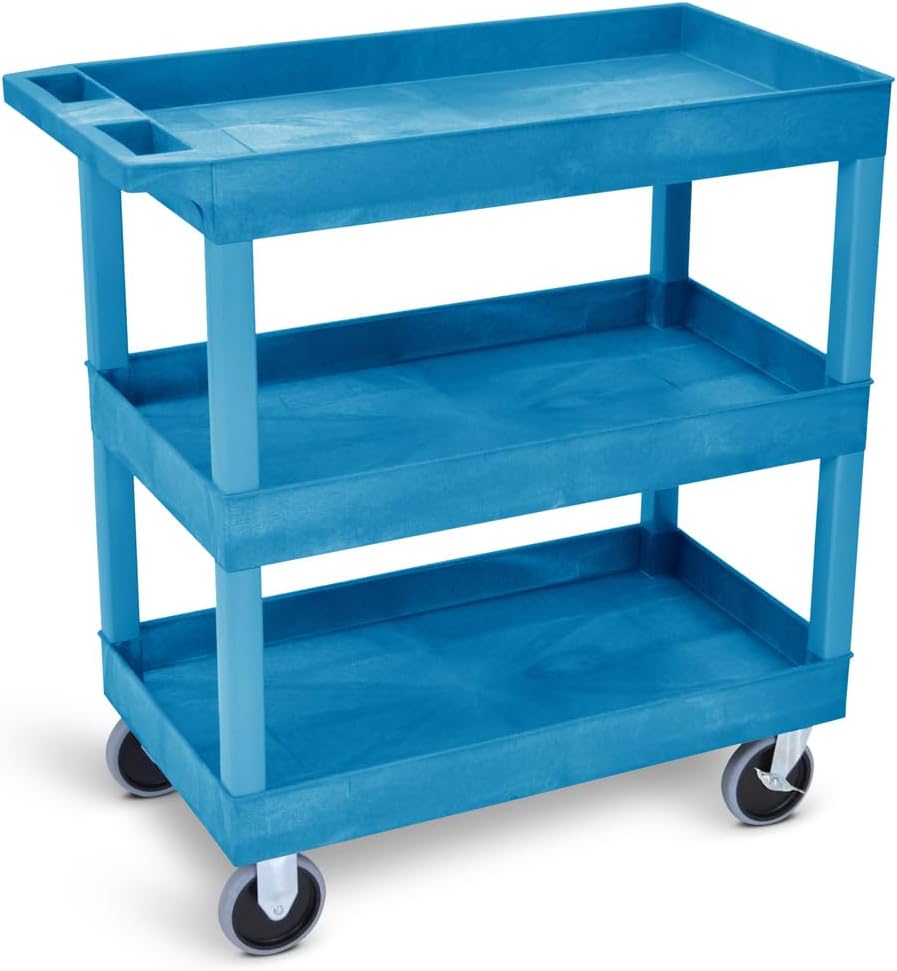Stand Steady Tubstr 3 Shelf Utility Cart | Made in USA | Heavy Duty Tub Cart Holds Up to 500 lbs. | Storage Cart & Rolling Tool Cart for School, Office, Garage & Warehouse (32 x 24in / Blue)