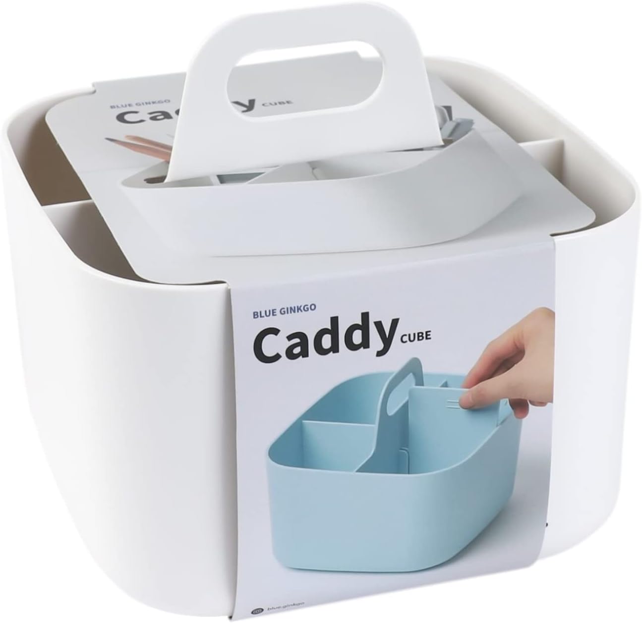 BLUE GINKGO Small Stackable Organizer Caddy – Korean-Made Portable Tote for Bathroom, Office, Crafts, or School Supplies (Square, White)