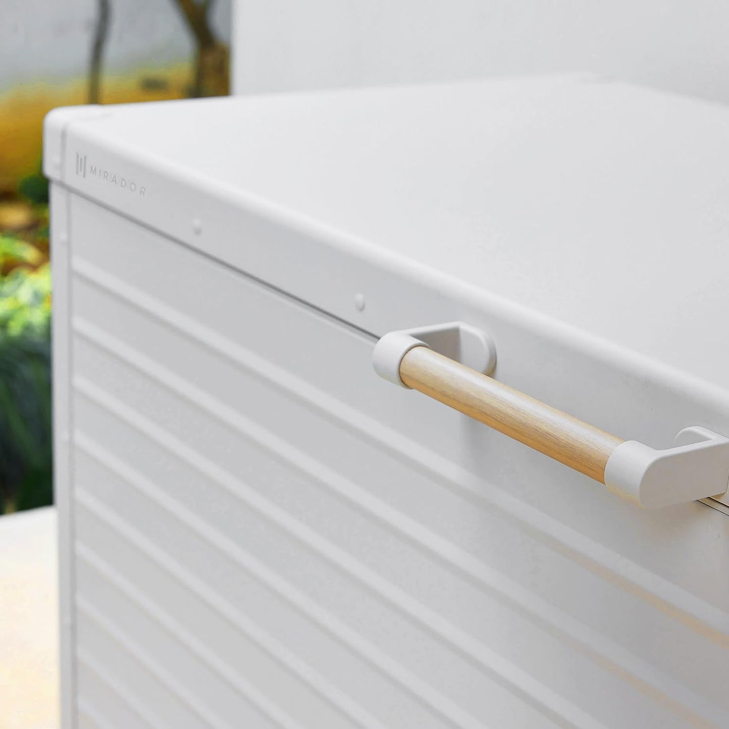 MIRADOR 281 Gallon Outdoor Storage Box Waterproof, Metal Deck Box with wheels for Patio Furniture, Garden Tools, Outdoor Cushion, Latte