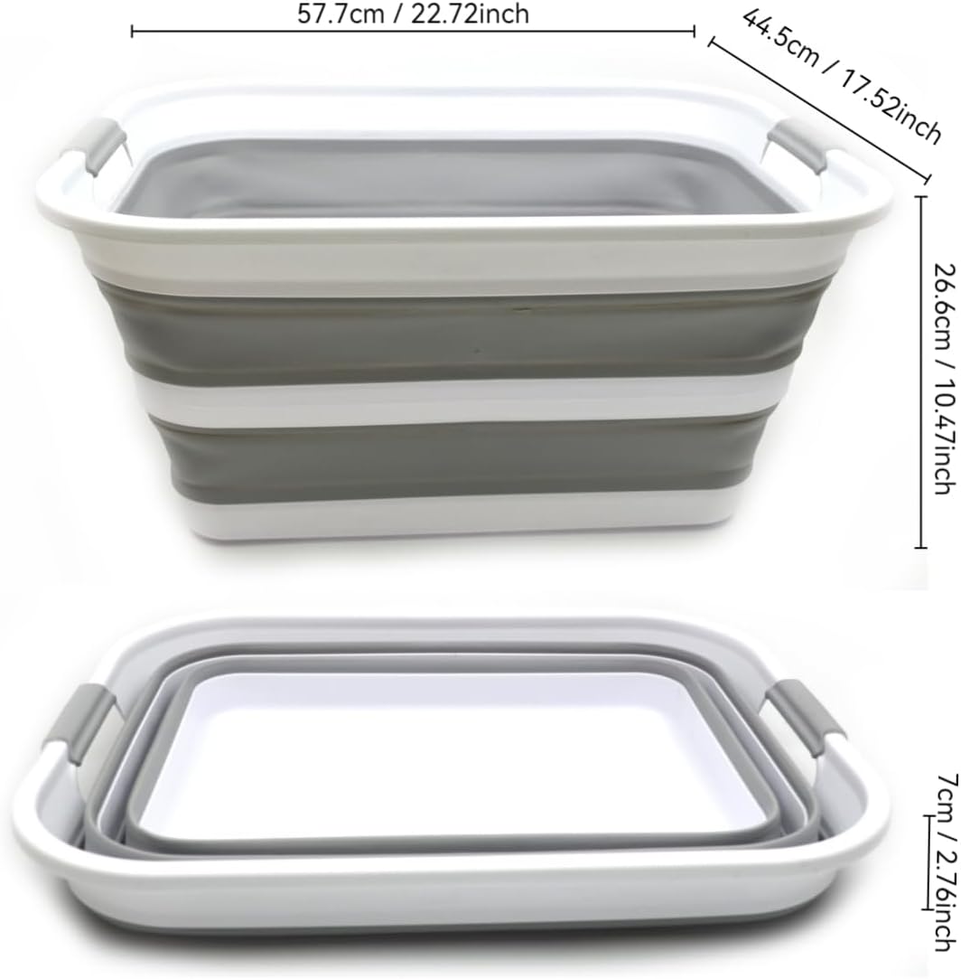 SAMMART 42L Collapsible Plastic Laundry Basket - Foldable Pop Up Storage Container/Organizer - Portable Washing Tub - Space Saving Hamper/Basket (Grey, 1)