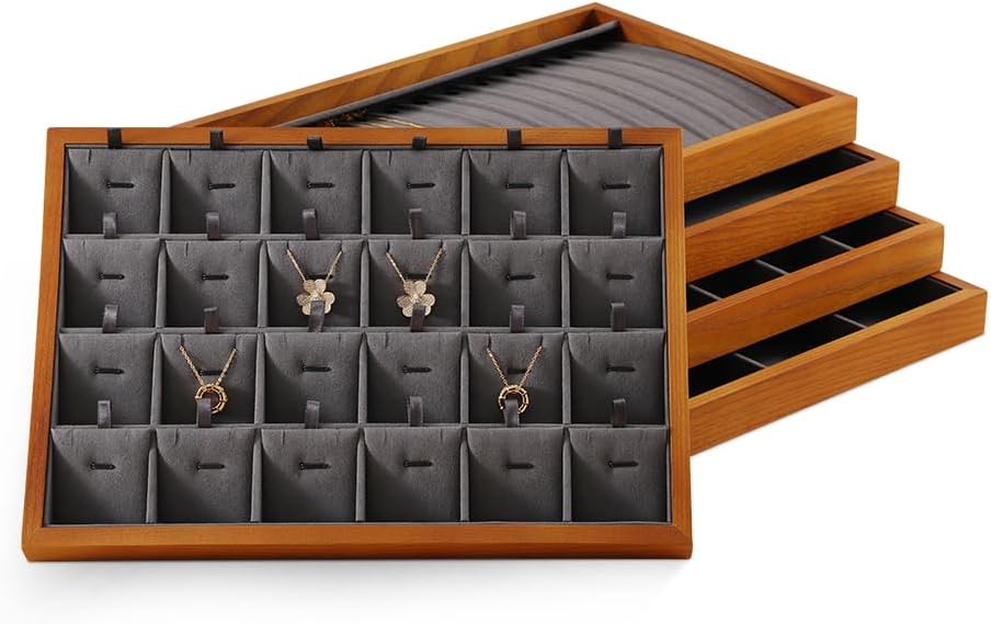 Jewelry Trays, Wood Nightstand Tray,Luxury Jewelry Organizer Drawer,Grey Flat Jewelry Display For Vendors,Ring,Bangle,Watch,Necklace