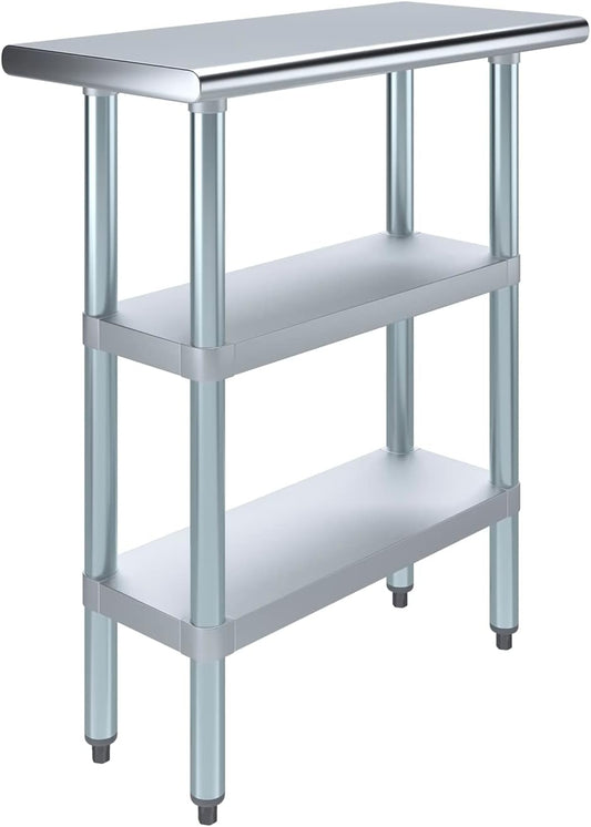 AmGood Stainless Steel Work Table with 2 Shelves | NSF | Metal Utility Table (30" Long x 14" Deep)